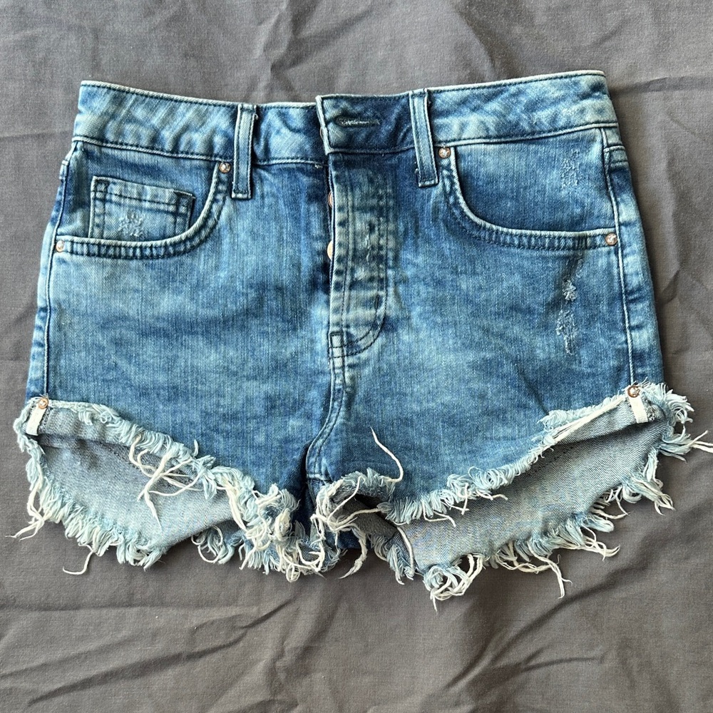 Forever 21 Blue Frayed Jean Shorts